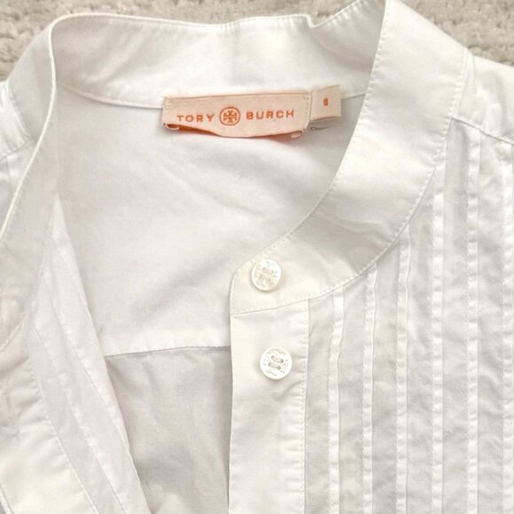 Tory Burch Oversized Pleated Cotton Blouse Size 0 Timeless Elegance Crisp White - Picture 8 of 11